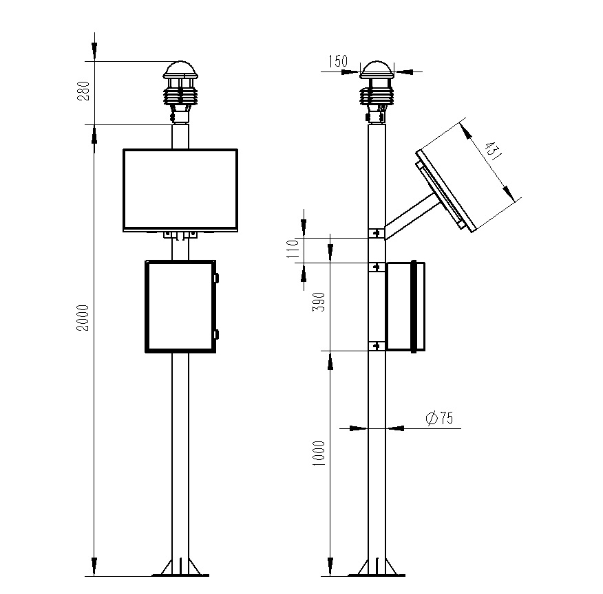 一體式自動氣象站產品尺寸圖